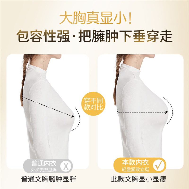 前扣拉链内衣女大胸显小胸罩全罩杯薄款聚拢收副乳防下垂蕾丝文胸