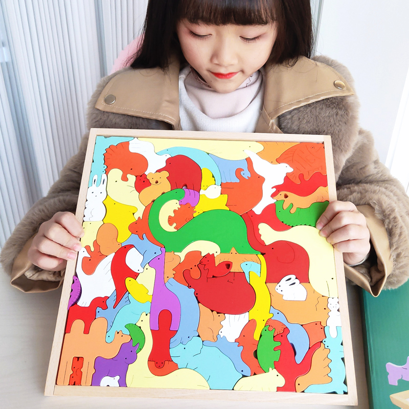 乐美树烧脑动物木制拼图6到12岁