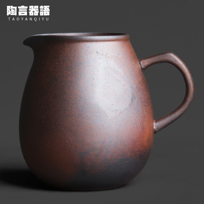 复古粗陶老岩泥龙旦手持公道杯中式手工陶艺功夫茶道分茶器茶海