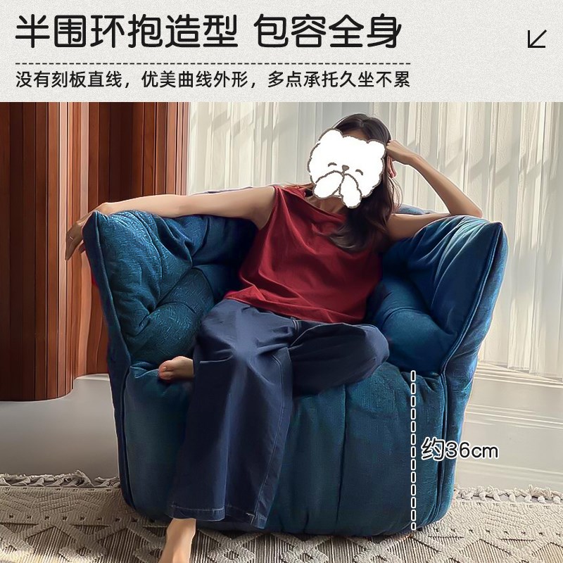 中古单人布艺沙发创意复古沙发椅卧室客厅单椅雪尼尔绒休闲椅简易
