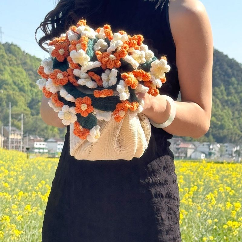 玫瑰花束毯子手工编织成品牛奶棉毯针织双面可用毛毯卧室午睡盖毯