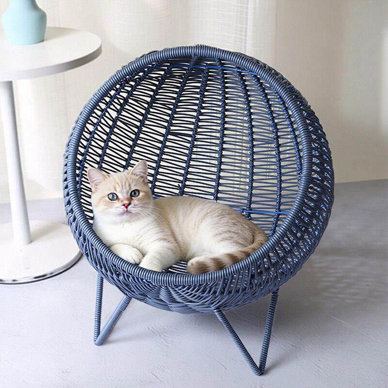 纯手工仿藤编蓝色半圆球猫窝四季通用透气可拆洗宠物窝猫床猫沙发
