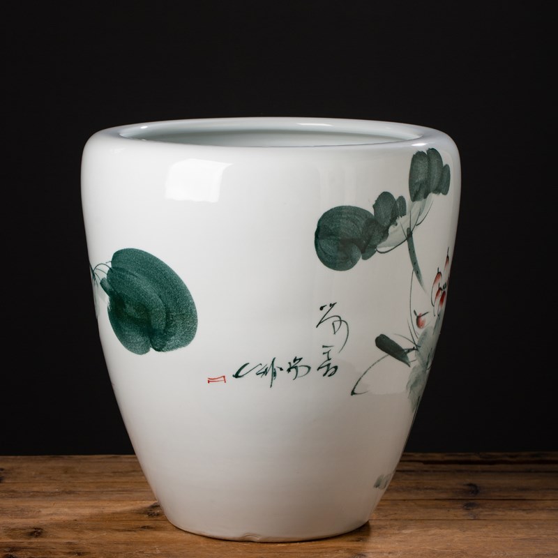 景德镇陶瓷加深高花盆庭院阳台荷花缸客厅手绘陶瓷鱼缸书画盆栽缸