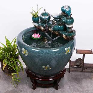 景德镇陶瓷流水喷泉鱼缸家用养鱼盆特大号锦鲤缸客厅加湿造景摆件