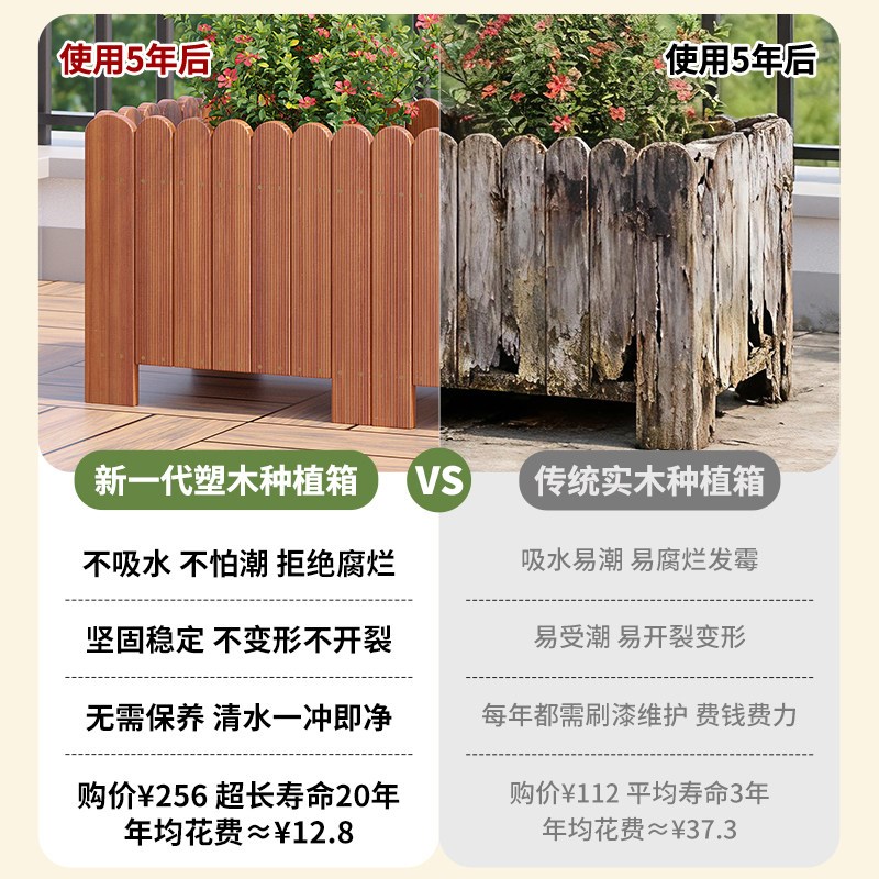 户外塑木花箱庭院种植箱露台长方形造景专用箱室外阳台组合木花盆
