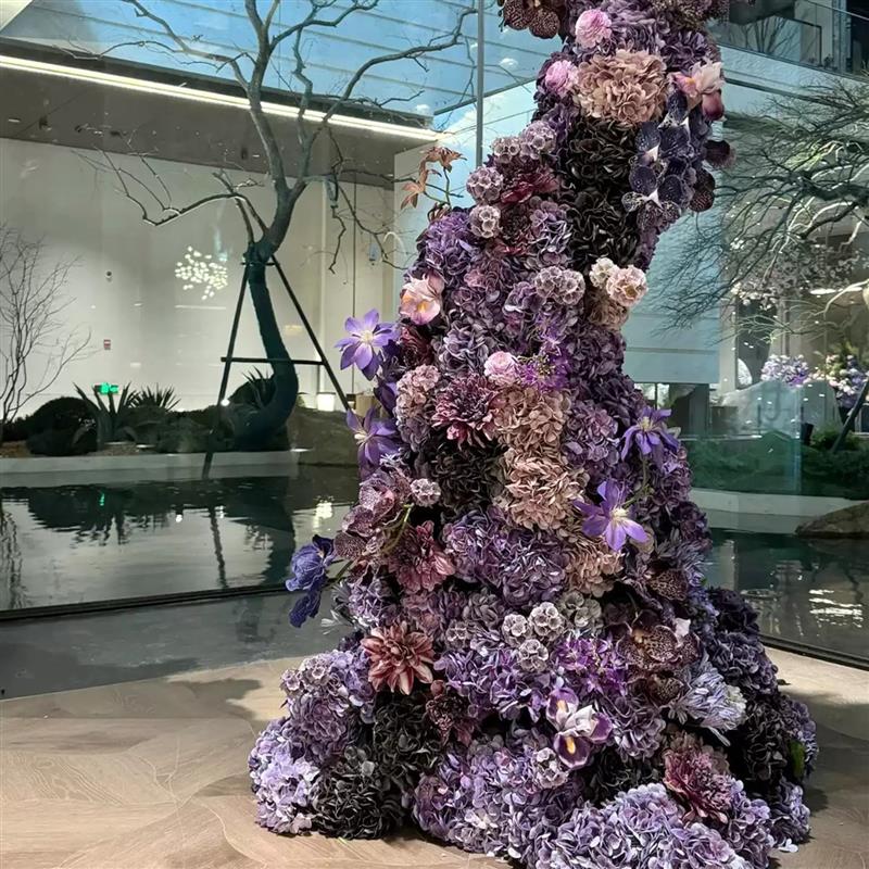 悬浮竹编船仿真绣球花造景会所餐厅走廊艺术装饰装置插花设计摆件