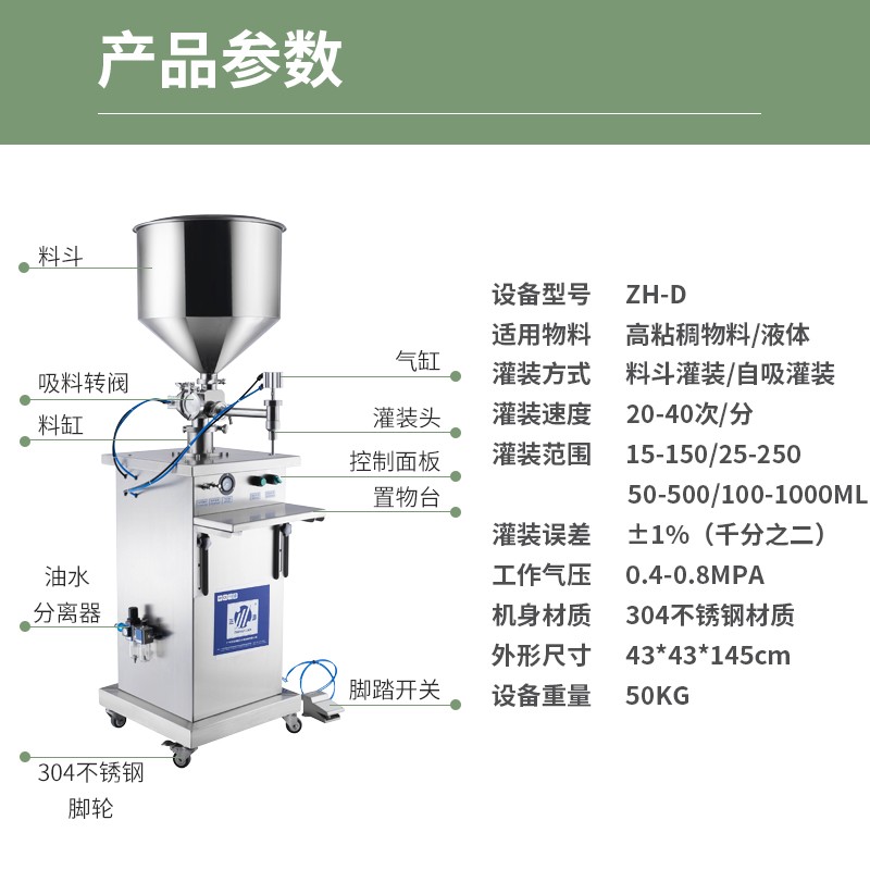 半自动膏液体定量灌装机立式蜂蜜酱料罐装机小型粘稠物料分装设备