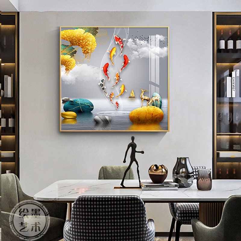 现代简约客厅装饰画正方形单幅餐厅柜子上挂画进门玄关发财鹿壁画