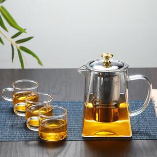 家用茶水分离泡茶器耐高温烧水壶功夫茶具蒸煮方茶壶 玻璃茶壶套装