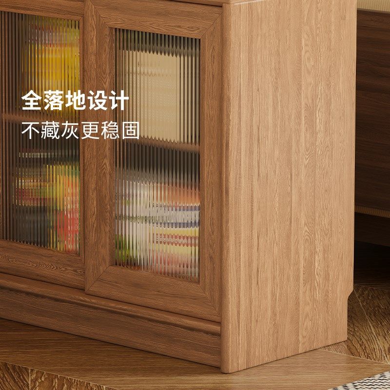 实木书柜落地自由组合带门书架移门展示柜子靠墙橡胶木推拉门书橱