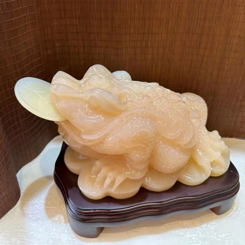 黄玉金蟾摆件天然玉石招财客厅玄关中式家居装饰品乔迁新居礼品