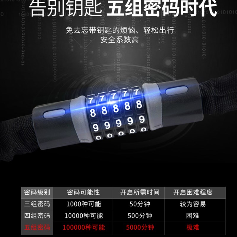 自行车密码锁山地车钢缆锁单车锁链防盗钢丝锁环形圈锁车锁链条锁