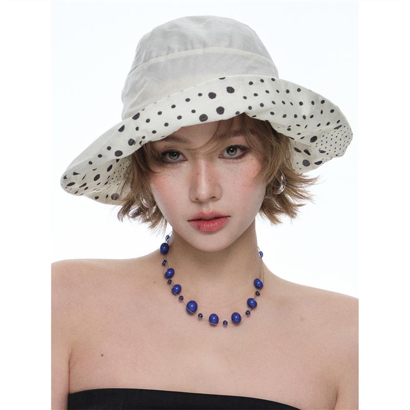 多金 松弛感法式波点渔夫帽女夏海边轻薄可折叠速干防晒帽凹造型