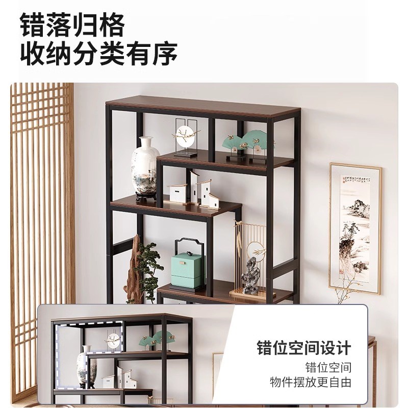 轻奢新中式博古架花架子客厅落地式2024新款花盆铁艺植物架置物架