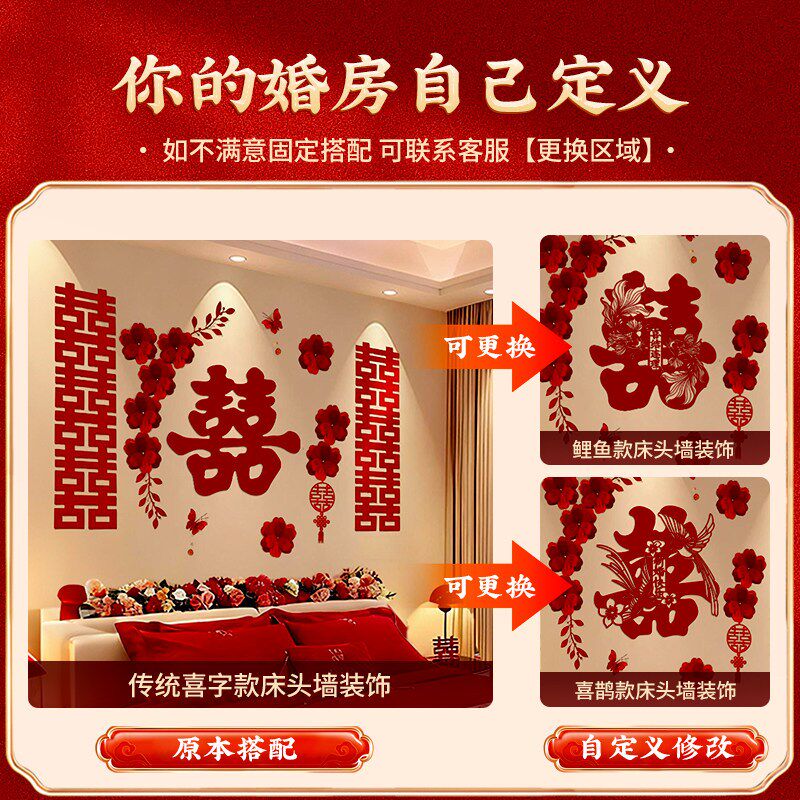 婚房布置套装客厅卧室全屋婚礼布置拉花农村结婚院子装饰用品大全