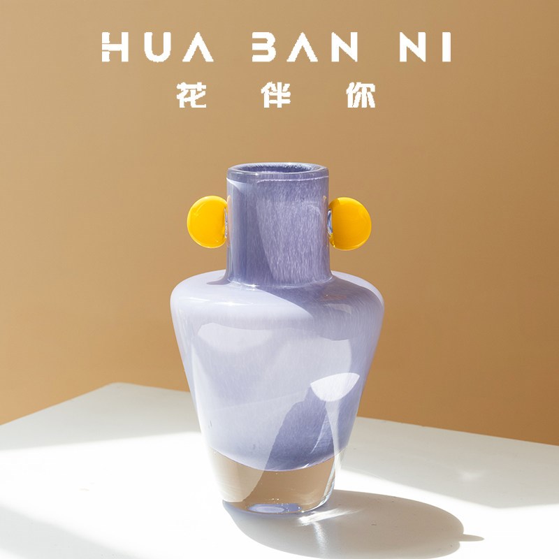 创意简约糖果色水晶玻璃花瓶ins风多巴胺客厅样板间软装饰品摆件