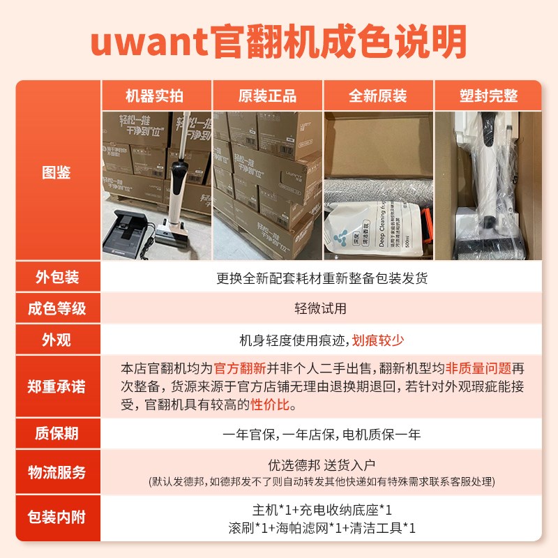 新品Uwant友望翻新机云朵D100创新推入式180躺平吸拖一体洗地机