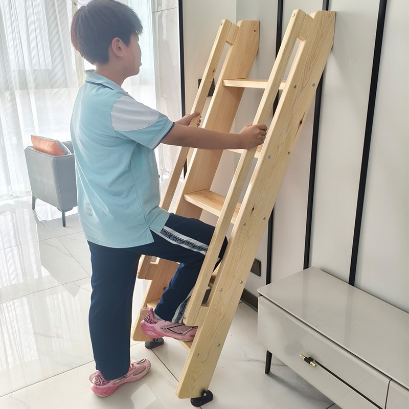 家用室内小木梯子带扶手实木质爬梯上下铺床简易直梯复式阁楼楼梯