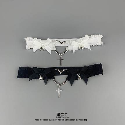 白色爱心形项链铃铛choker女锁骨链腿链大腿环项圈颈带配饰