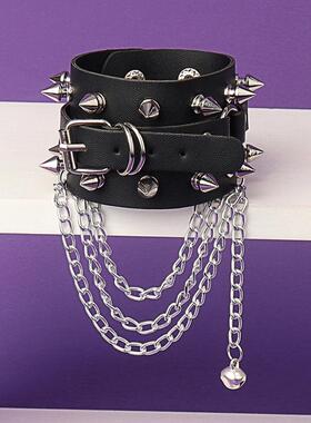 欧美复古铆钉朋克风多链条手链 非主流情侣皮革手环PU手镯饰品