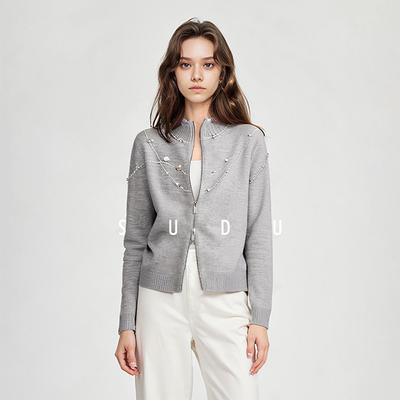 素都法式钉珠长袖针织衫女装毛衣