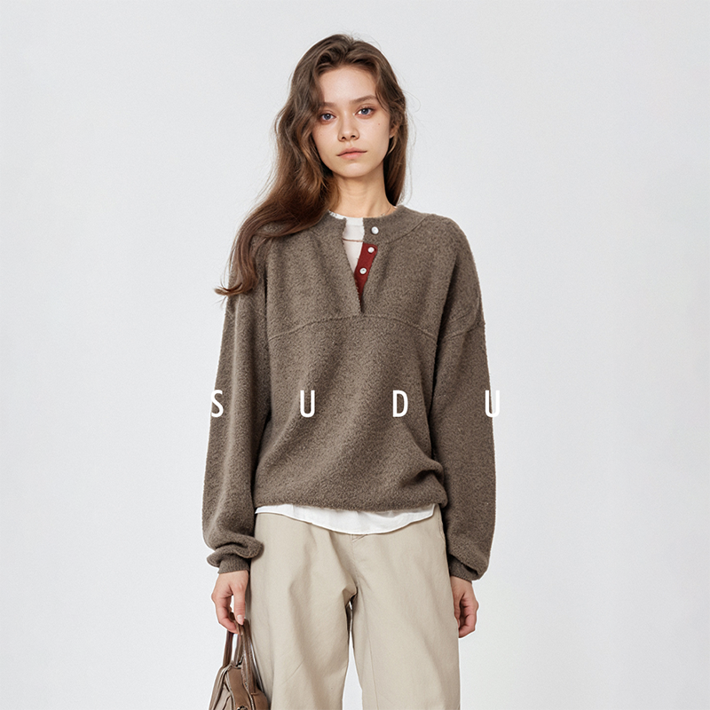 素都针织衫毛衣女宽松慵懒风外套