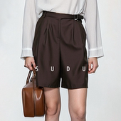 SUDU素都2026春夏季 女 休闲通勤西裤 中低腰宽松压褶直筒五分裤 中裤