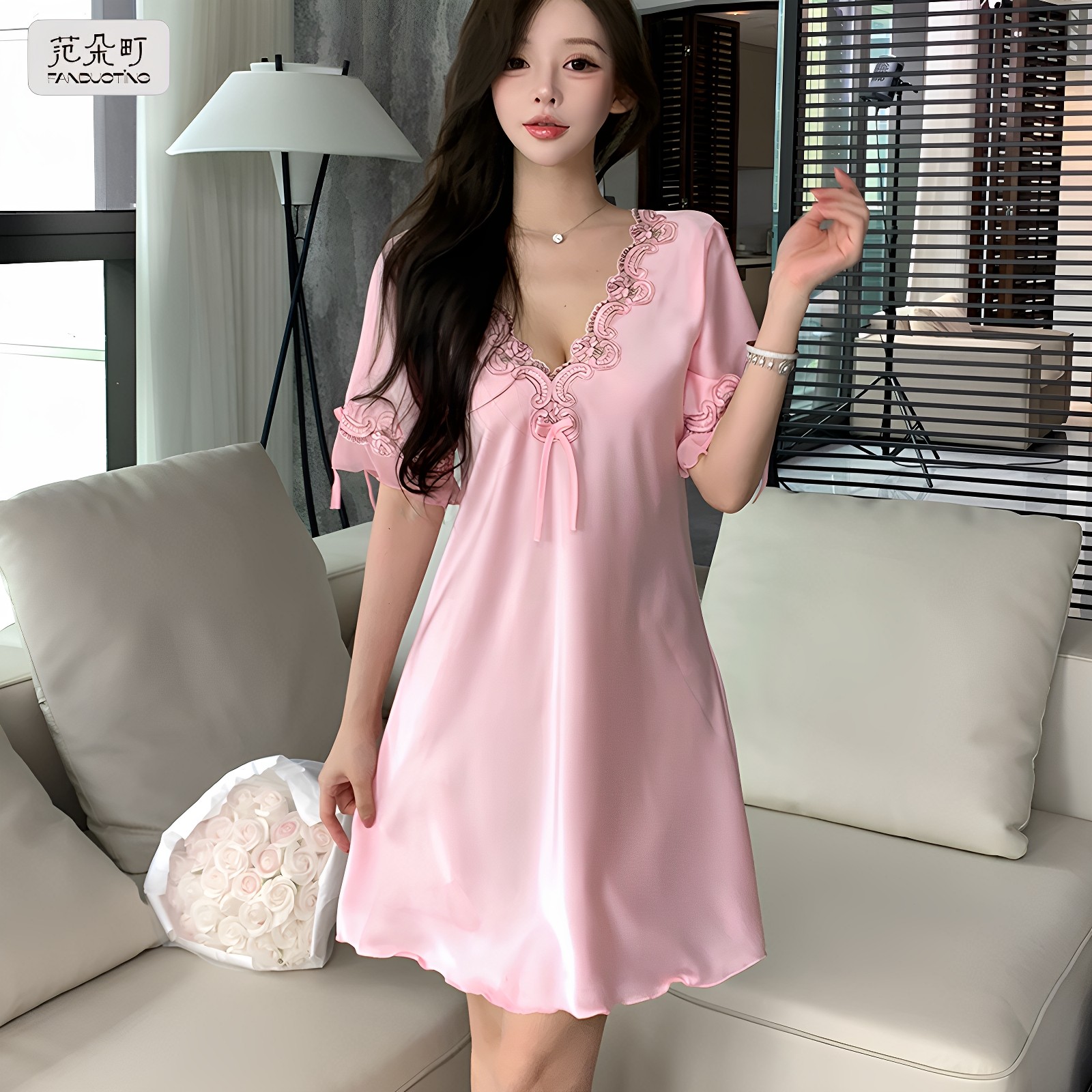 冰丝睡衣女2025年夏季新款带胸垫宽松大码薄款睡裙短袖丝绸家居服,女士内衣/男士内衣/家居服,睡裙,淘宝优惠券,粉丝福利购,淘宝优惠卷