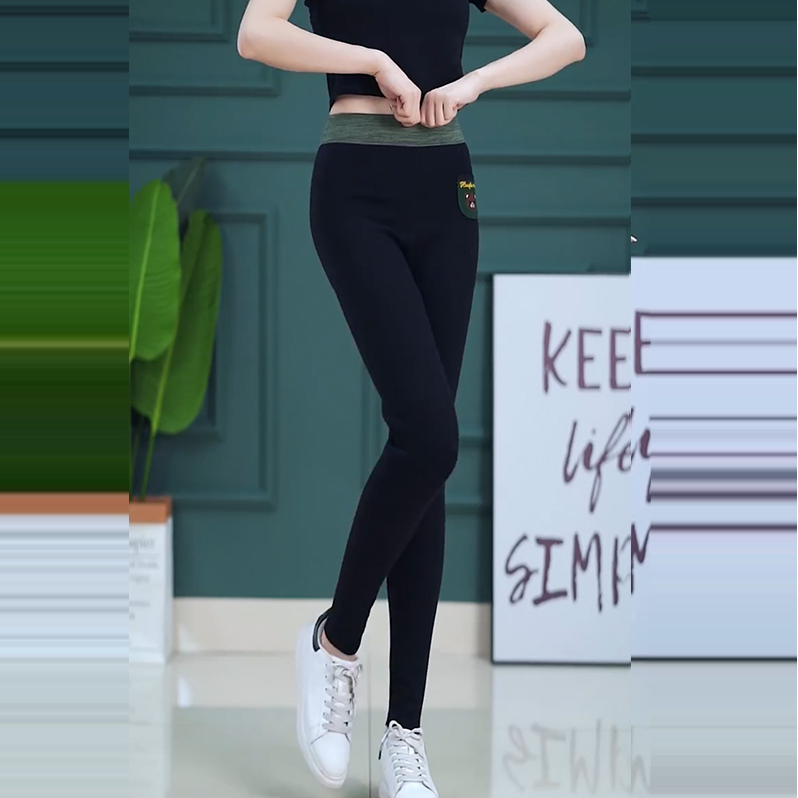 范朵町加绒加厚秋冬季女高腰小熊修身裤保暖外穿显瘦大码打底裤