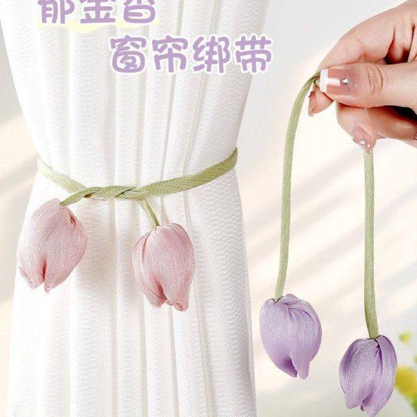 窗帘扣环捆绑带一对装花朵感白纱帘收拢固定扎束带绑收拢绳子,居家布艺,窗帘绑带,淘宝优惠券,粉丝福利购,淘宝优惠卷