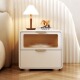 简约奶油风皮质床头柜轻奢实木极简整装 网Q红创意流行床边柜