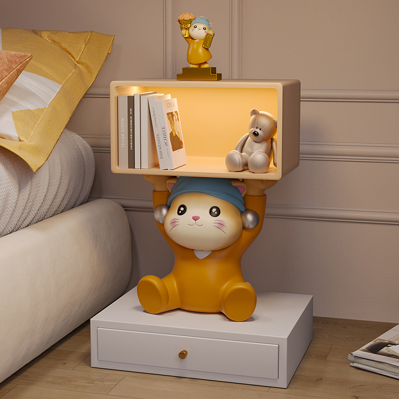 儿童房卧a室牀头柜创意装饰品可爱落地摆件简易小型家用储物柜