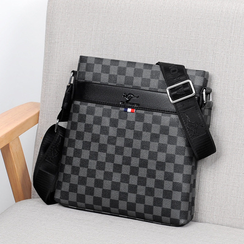 仅亏一天新款 单肩包男格子压花男士包包手提包商务简约休闲斜挎