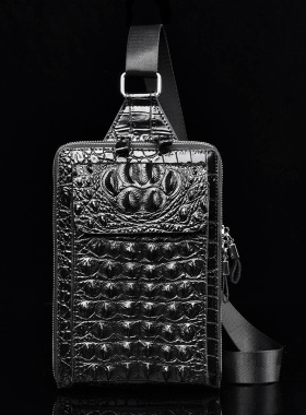 仅亏一天头层牛皮男士胸包休闲鳄鱼纹高档单肩斜挎包时尚运动旅行