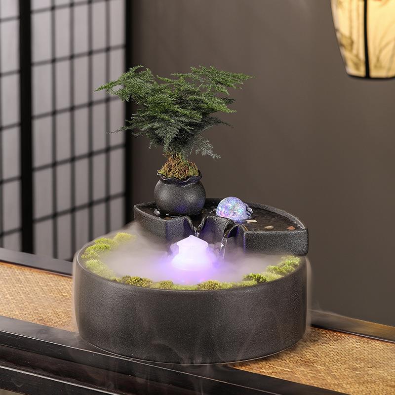 流水摆件循环水喷泉创意陶瓷客厅生财招财办公室桌面微景观装饰品