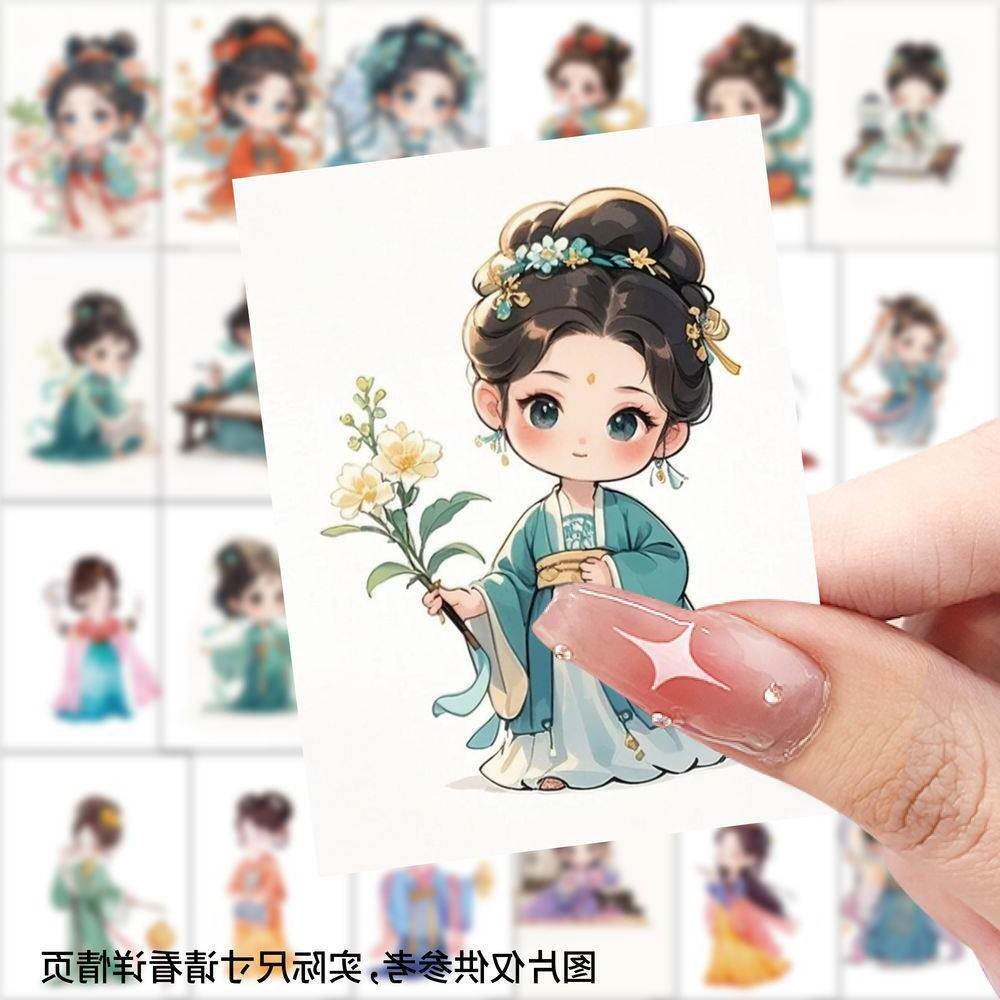 古装可爱女孩贴纸卡通Q版唐装汉服周边插画贴图diy电脑笔记本装饰