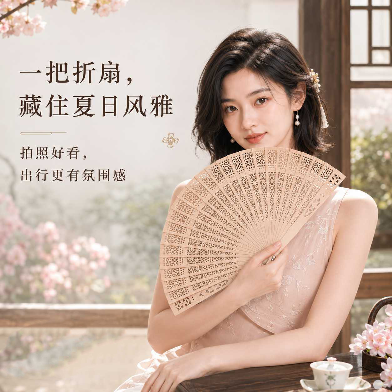 中国风复古镂空雕花折扇