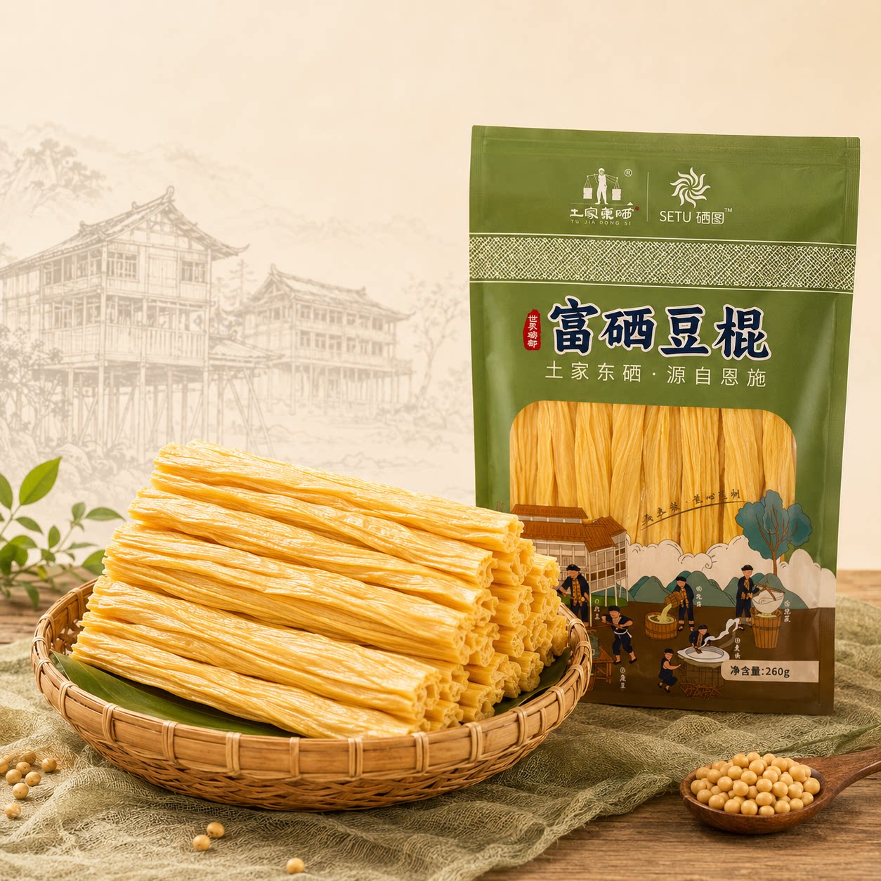 富硒豆棍干货豆制品 硒图农家特产 260g /袋