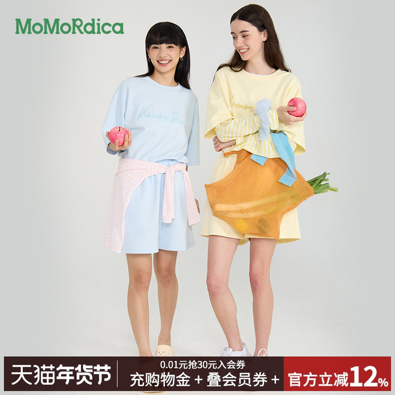 Momordica 2025夏季时尚休闲两件套宽松圆领短T上衣休