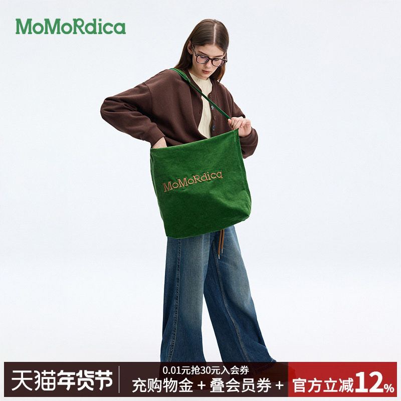 Momordica2025秋季新复古文艺单肩包时尚都市风格棉灯芯