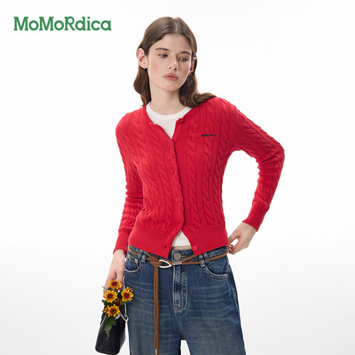 Momordica纯棉修身显瘦开衫毛衣