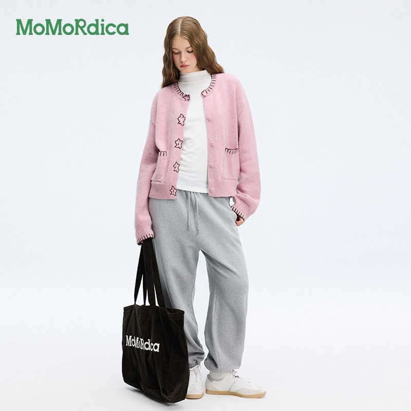 Momordica 新开衫毛衣日常休闲风常规版型羊毛落肩袖扣子长袖上衣