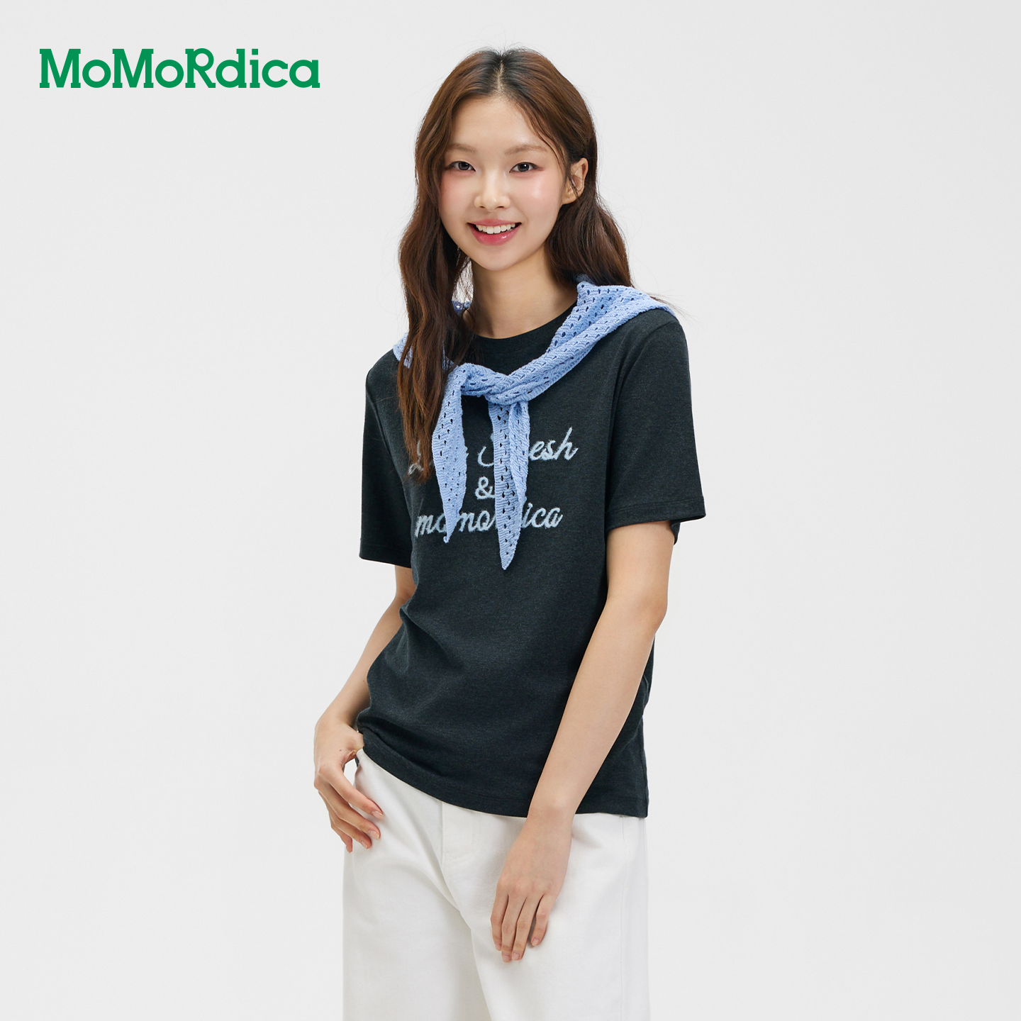 Momordica2026夏新款时尚休闲撞色披肩莱赛尔羊毛短袖T恤女上衣