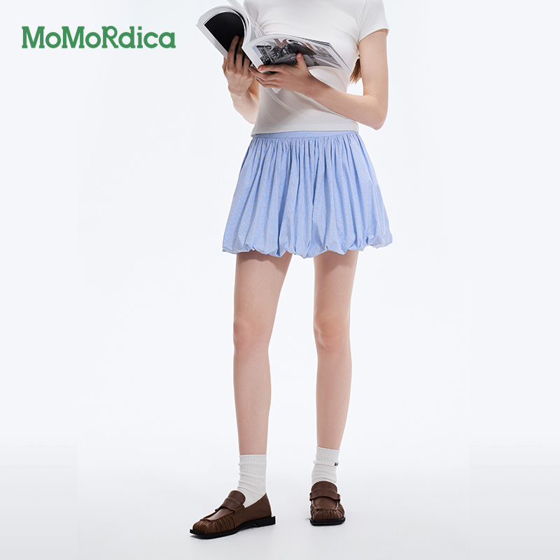 Momordica新款2025夏季棉质半身裙女显瘦O字裙尚百搭泡泡短裙子