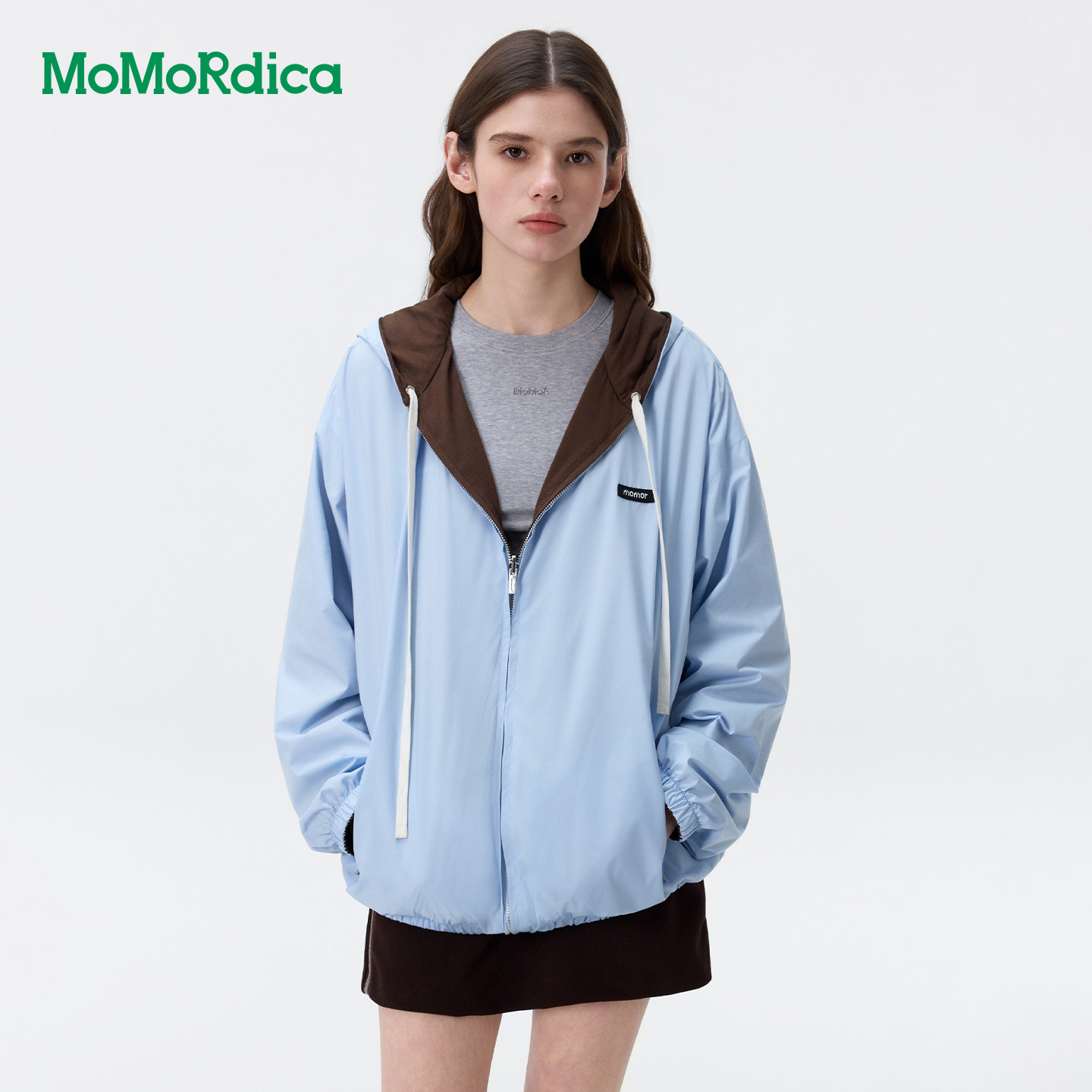 Momordica2026春新款撞色正反可穿连帽拉链开衫外套男女同款百搭