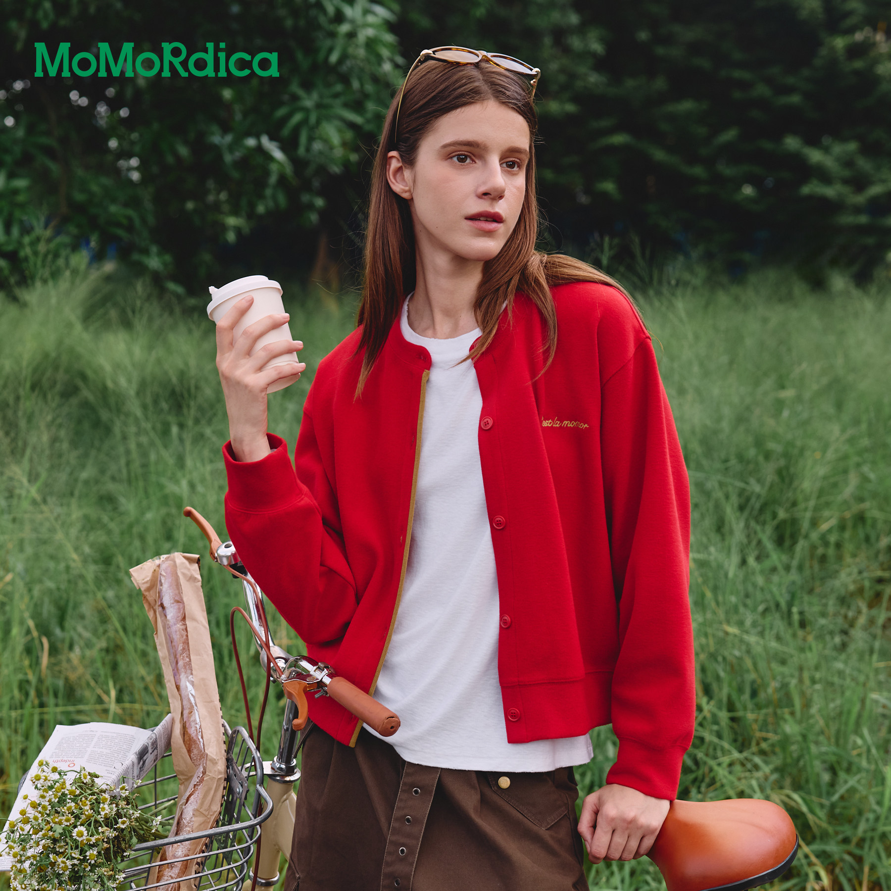 Momordica无领卫衣外套2026秋季新款休闲时尚撞色短款开衫外套女