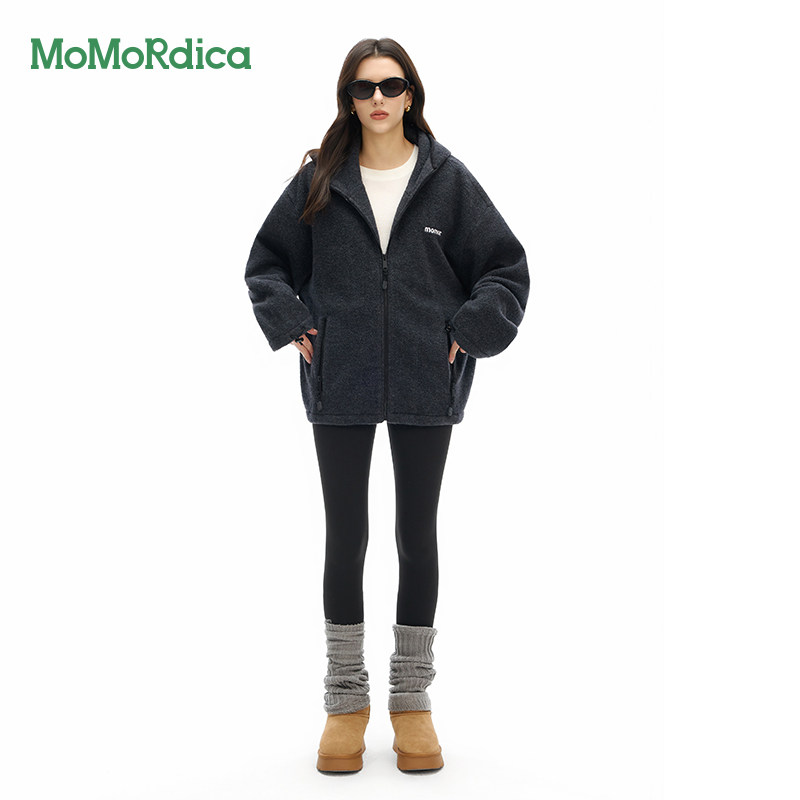 字母刺绣休闲外套宽松加厚摇粒绒外套