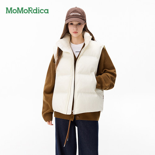 MoMoRdica2026秋冬无袖棉马甲女宽松立领下摆抽绳拉链开衫外套女
