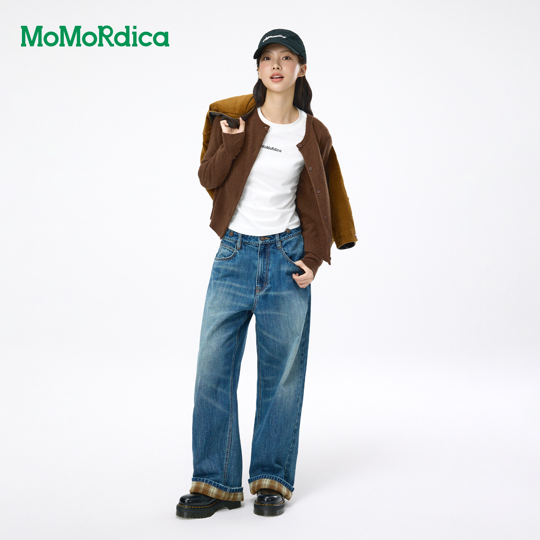 【清仓】Momordica牛仔长裤女百搭宽松直筒版型复古水洗蓝牛仔裤