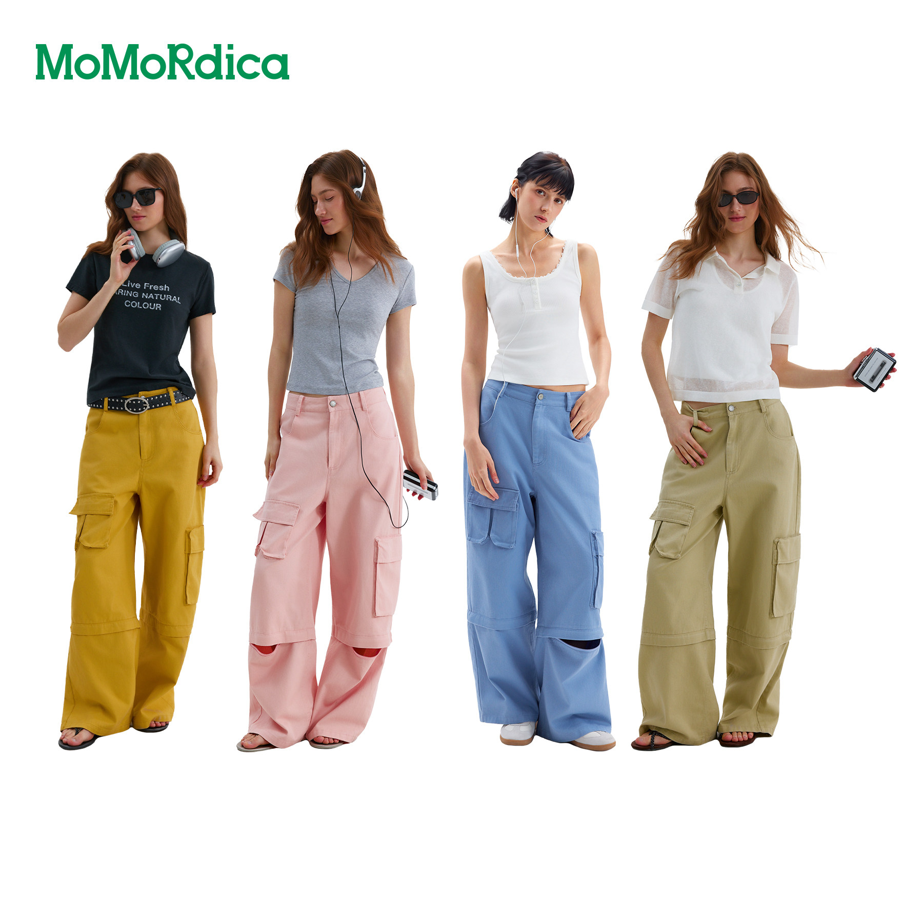 Momordica 牛仔工装裤女26夏季新款美式复古可拆卸裤腿两穿直筒裤